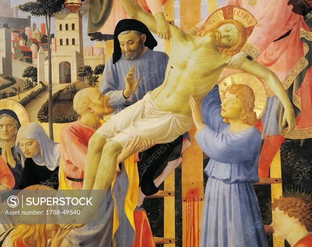 The Deposition from the Cross or the Altarpiece of the Holy Trinity, ca 1432, by Giovanni da Fiesole known as Fra Angelico (1400-ca 1455), tempera on wood, 176x185 cm. Detail.