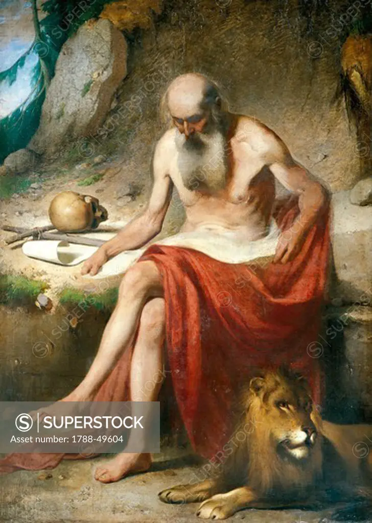 St Jerome the Penitent, ca 1867, by Louis Asioli (1817-1877), oil on canvas, 198x140 cm.