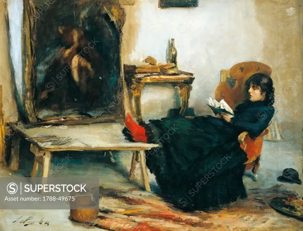 In the study, by Emilio Gola (1851-1923), oil on canvas, 50x65 cm.