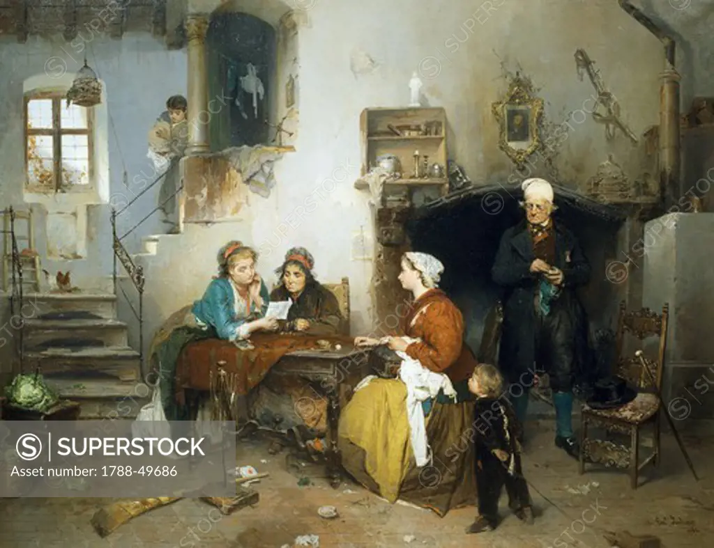 The letter from the camp, 1862, by Gerolamo Induno, (1827-1890), oil on canvas, 140x107 cm.