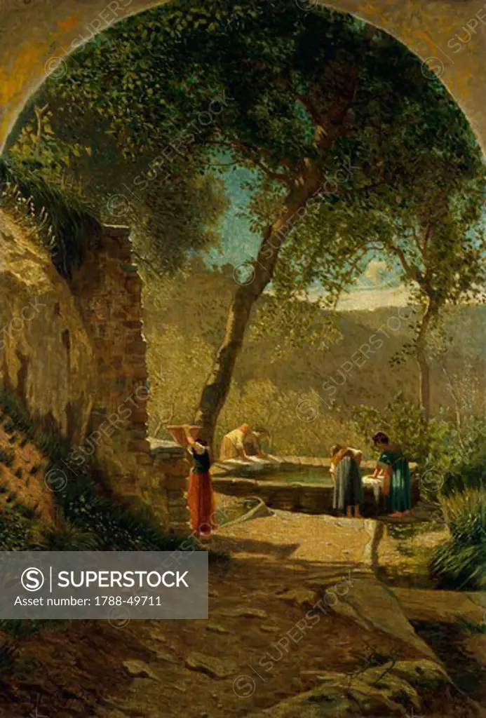 Where they can find the village gossip, by Ernesto Rayper (1840-1873).