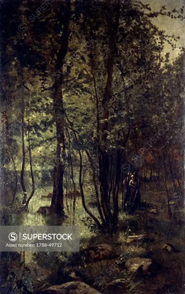 In the wood, by Ernesto Rayper (1840-1873).