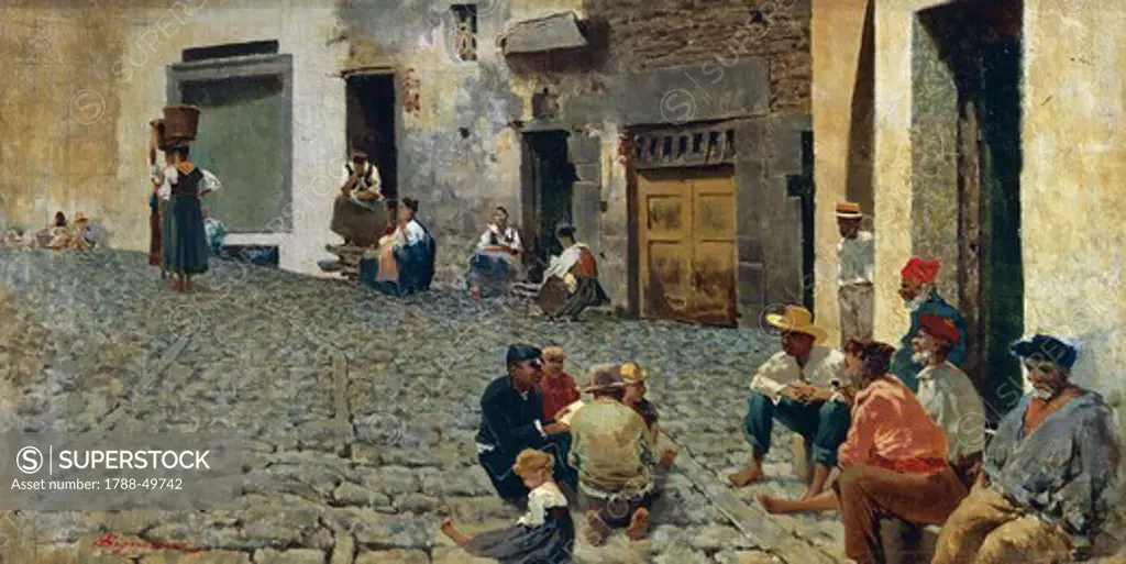 Idle hours in Riomaggiore, 1892-1894, by Telemaco Signorini (1835-1901).