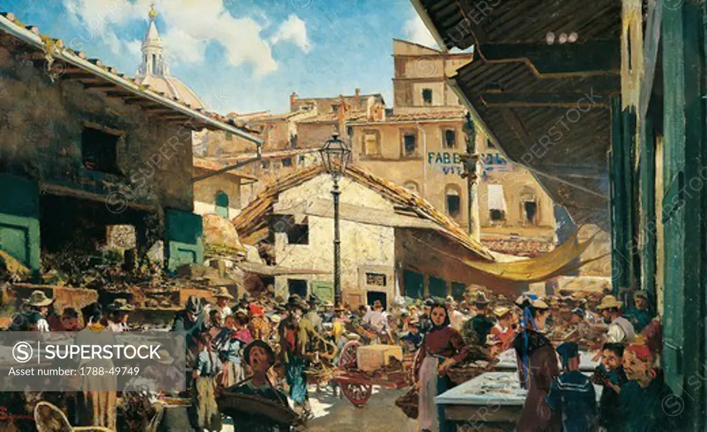 The Old Market in Florence, 1882-1883, by Telemaco Signorini (1835-1901), oil on canvas, 39x65 cm.