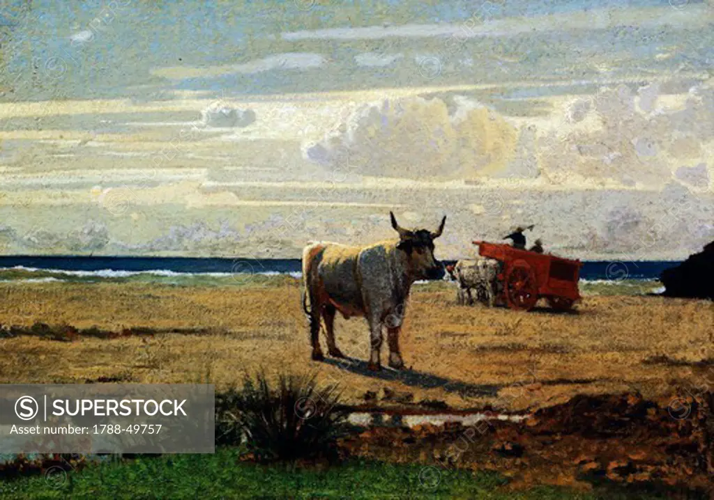 Oxen on the beach, by Giuseppe Abbati (1836-1868), oil on panel, 40.5x30 cm.