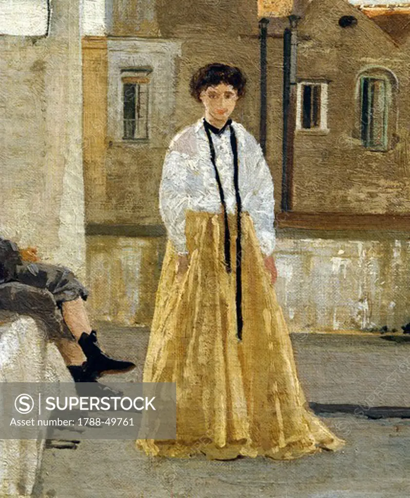 The terrace, by Edoardo Dalbono (1841-1915), oil on panel, 45x30 cm. Detail.