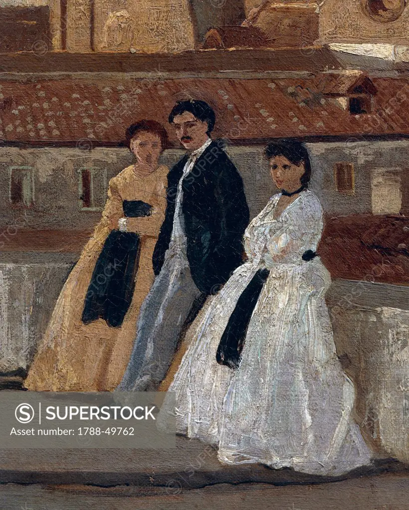 The terrace, by Edoardo Dalbono (1841-1915), oil on panel, 45x30 cm. Detail.