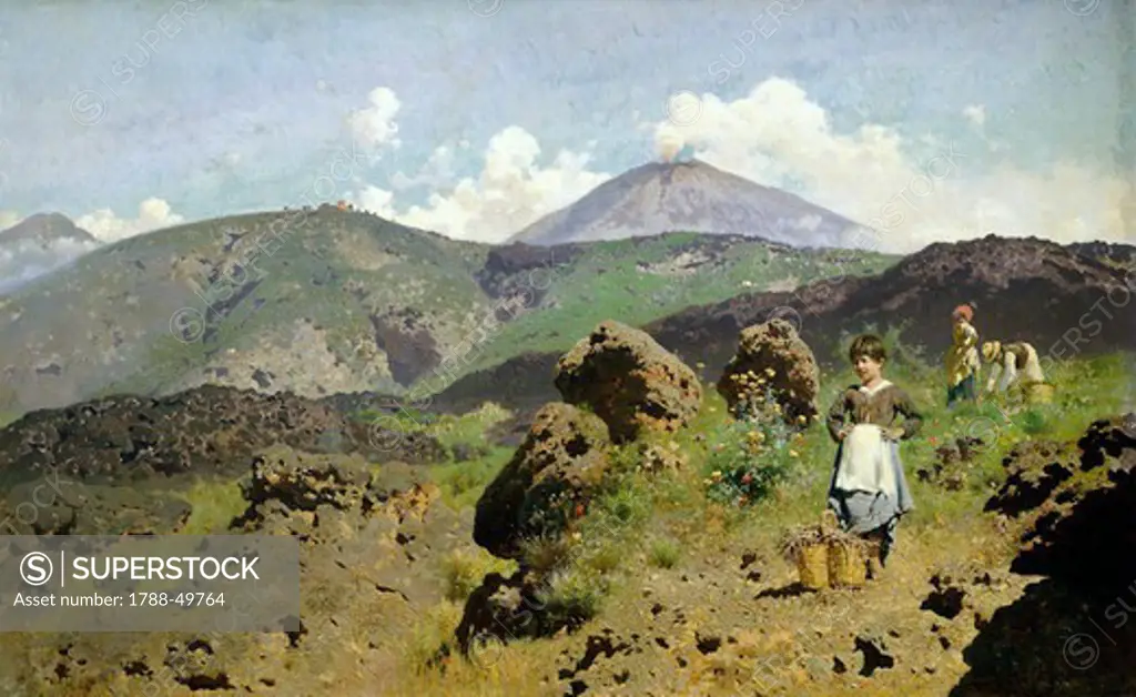 Near Vesuvius, by Francesco Lojacono (1841-1915), oil on canvas, 58x96 cm.