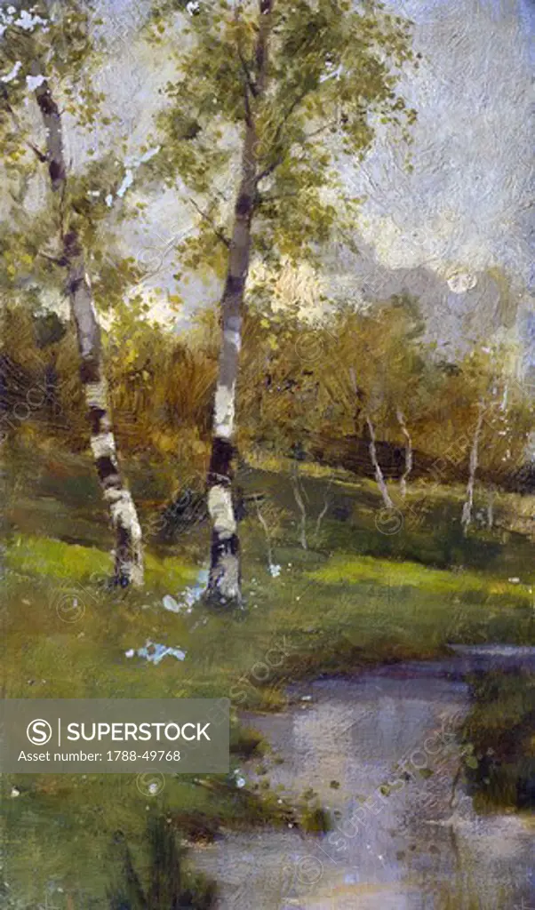 Landscape, by Giovanni Beltrami (1860-1926), oil on canvas, 32x19 cm.