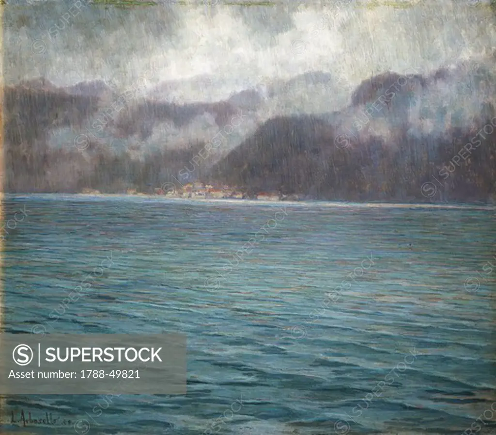 Raining on Lake Orta, by Luigi Arbarello (1860-1923).