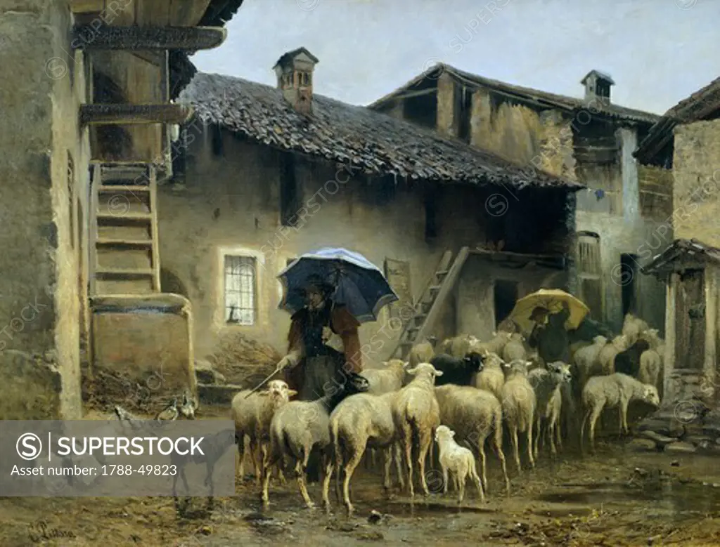 Return to the barn, 1866, by Carlo Pittara (1836-1890), oil on canvas.