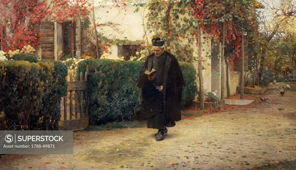 The priest's house, 1907, by Luigi Nono (1850-1918), oil on canvas, 116x67 cm.