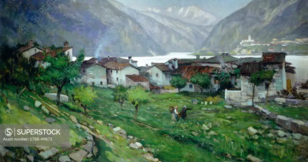 Raccolana (valley of the Fella), by Giuseppe Miti Zanetti (ca 1860-1929), oil on canvas, 91x173 cm.