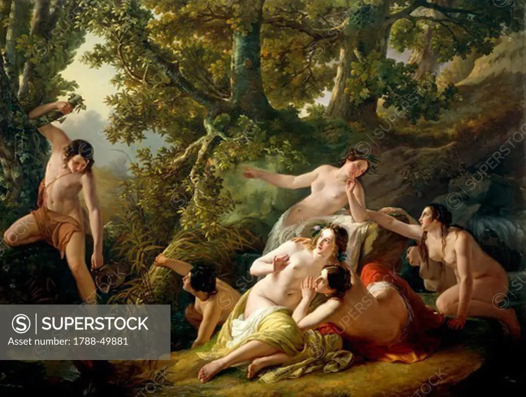 Hylas discovered by the Nymphs, 1843, by Giuseppe Sogni (1795-1574), oil on canvas, 177x235 cm.