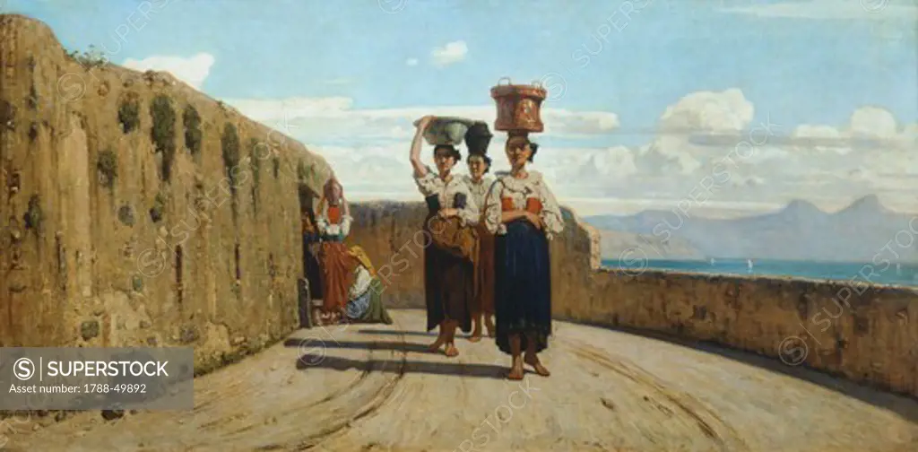 Water-carriers at La Spezia, by Vincenzo Cabianca (1833-1902), 1864, oil on canvas, 60X127cm.