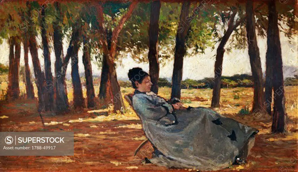 Madam Martelli Castiglioncello, ca 1867, by Giovanni Fattori (1825-1908), oil on panel, 20x33 cm.