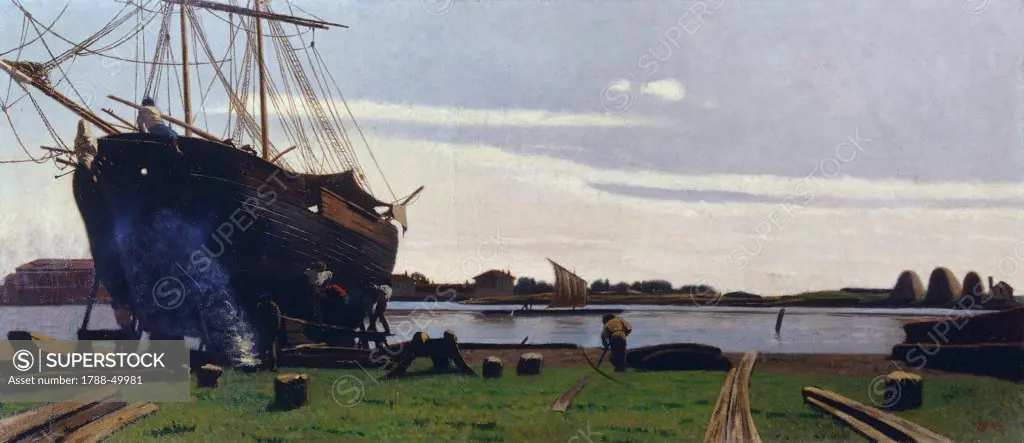 Ship at the port, 1869, by Federico Zandomeneghi (1841-1917), oil on canvas.