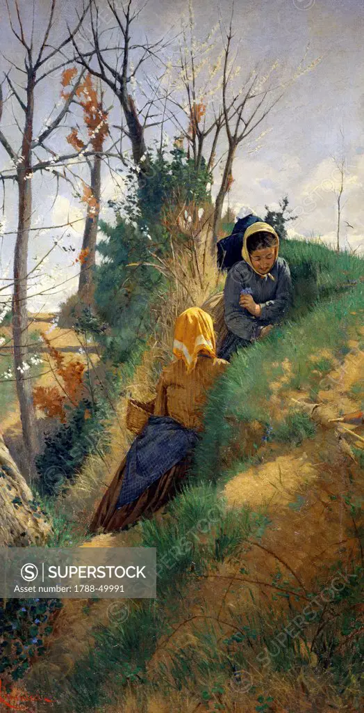 Pastoral scene, by Niccolo Cannicci (1846-1906), oil on canvas, 72x38 cm.