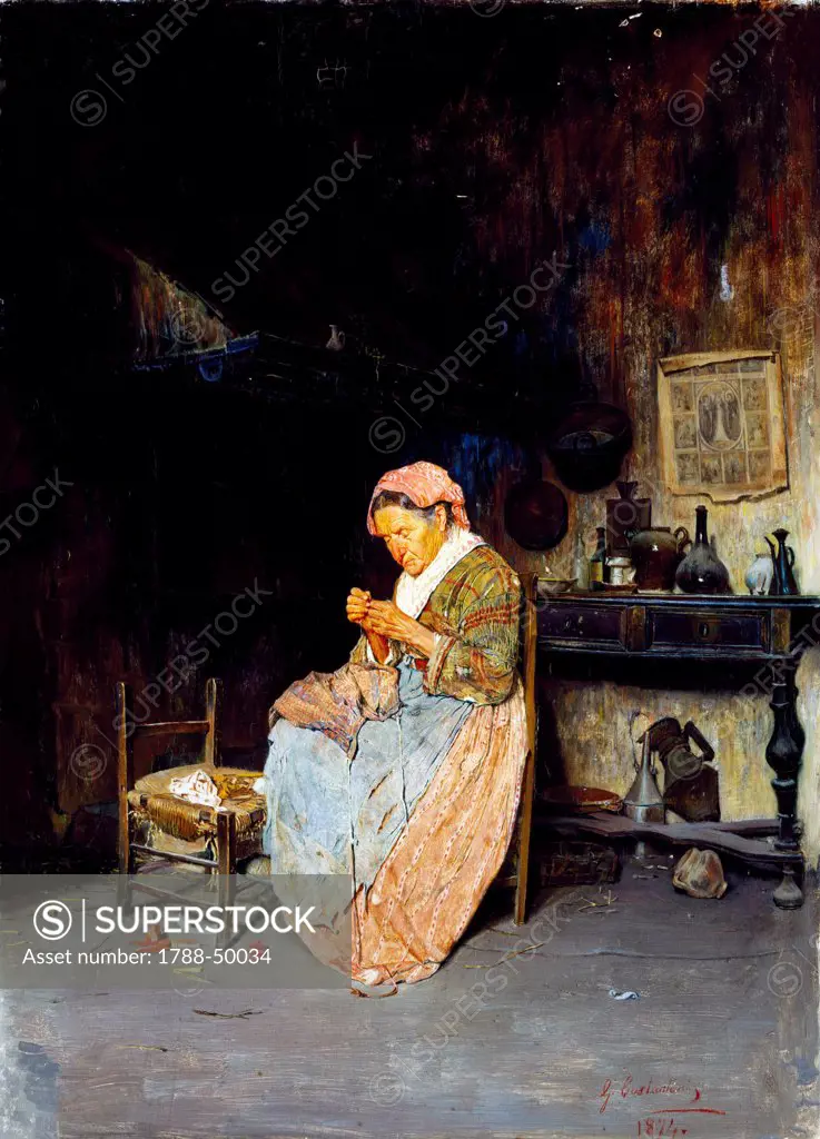 At sixty years' of age, 1874, by Giuseppe Costantini (1844-1894), oil on panel, 41x30 cm.