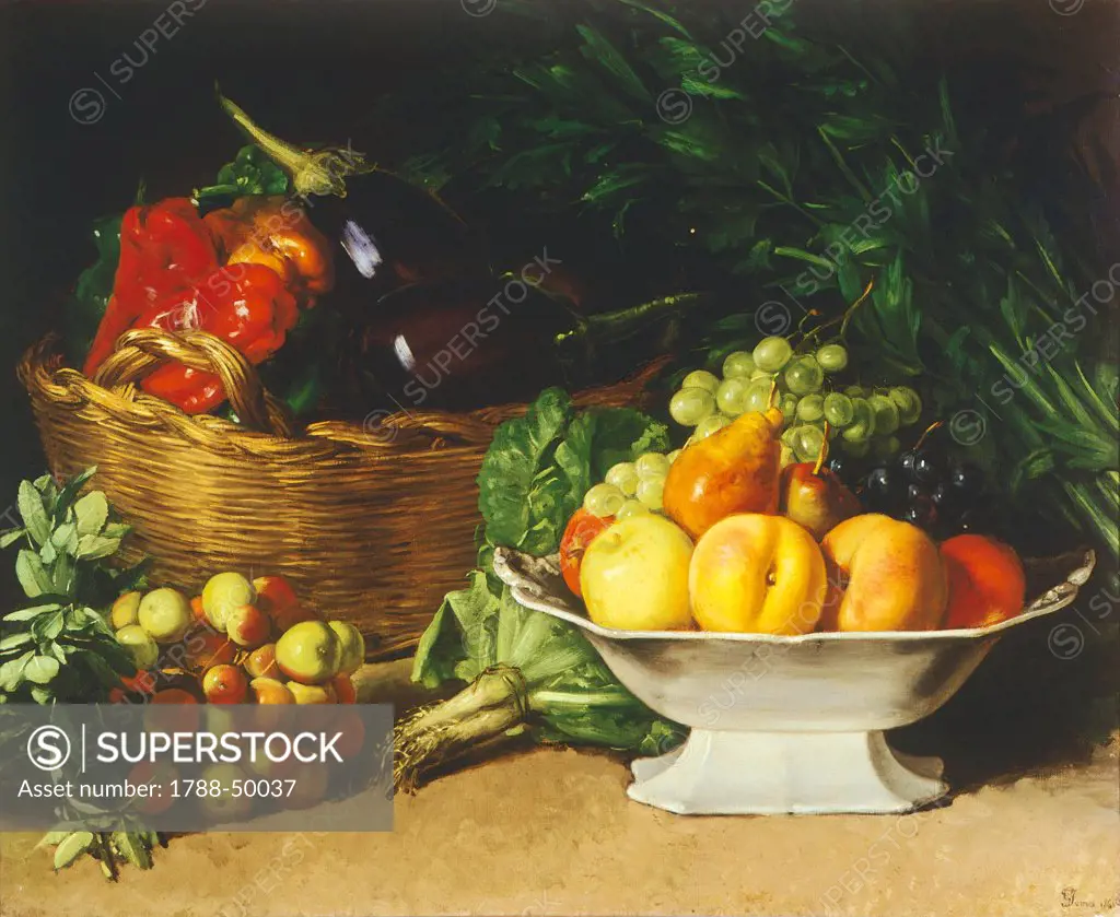 Still life with peppers, 1861, by Gioacchino Toma (1836-1891), oil on canvas, 44x52 cm.