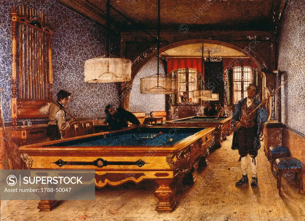 Game of pool, 1873, by Filippo Carcano (1840-1914), oil on canvas.
