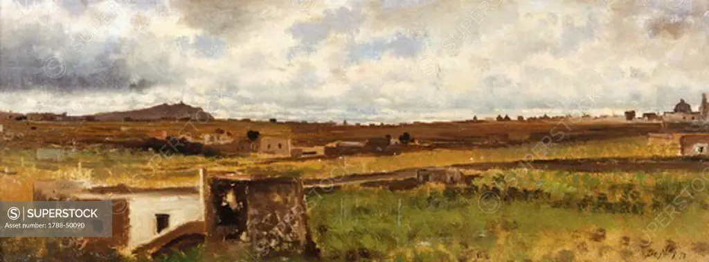 Landscape, 1875, by Giuseppe de Nittis (1846-1884), oil on canvas, 13x34 cm.