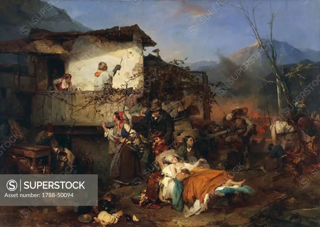 Refugees from a village fire, 1851, by Domenico Induno (1815-1878), oil on canvas, 126x174.5 cm.