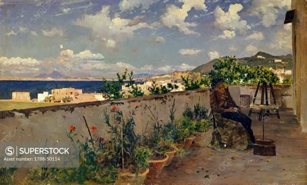 Garden with the sea in the background, by Antonino Leto (1844-1913).