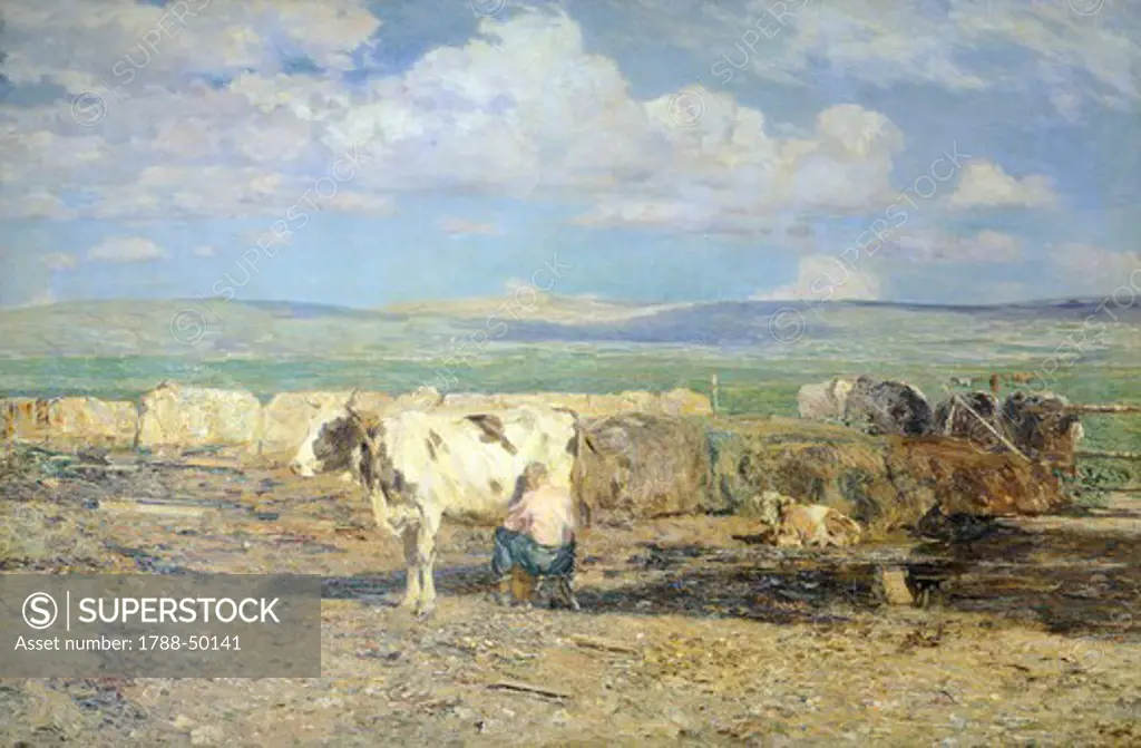 Alpine landscape with a white cow, Beppe Ciardi (1875-1932).