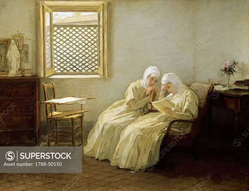 Romance in the convent, 1888, by Gioacchino Toma (1836-1891), oil on canvas, 72x94 cm.