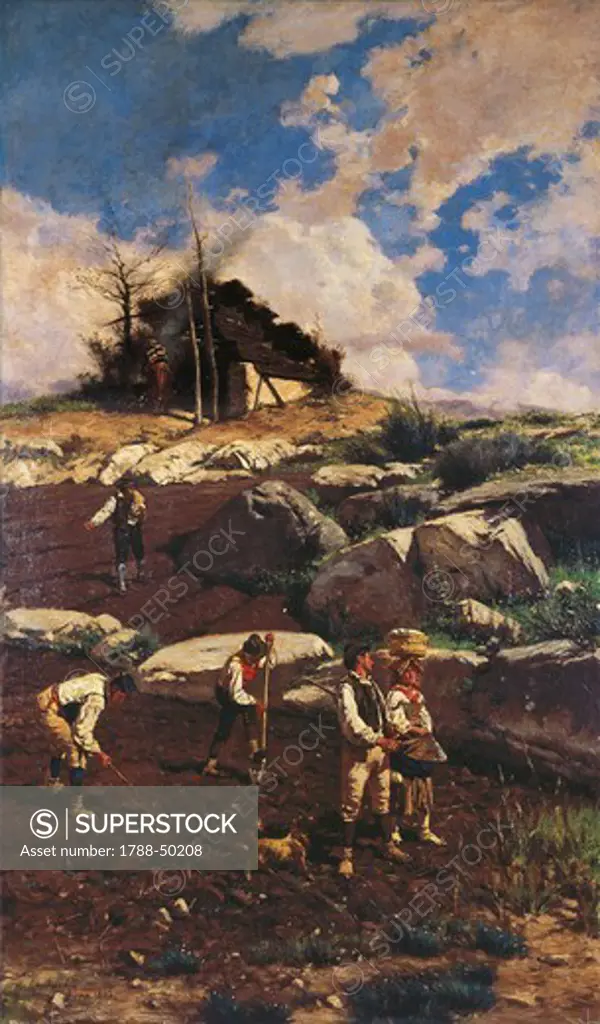 Workers on the land, 1885, by Michele Cammarano (1835-1920), oil on canvas, 91x155 cm.