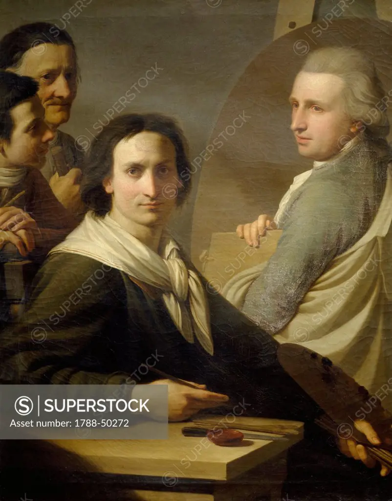 Self-Portrait of the painter with his brother Agostino as he is painting Bernardino Nocchi's portrait, by Stefano Tofanelli (1752-1812).