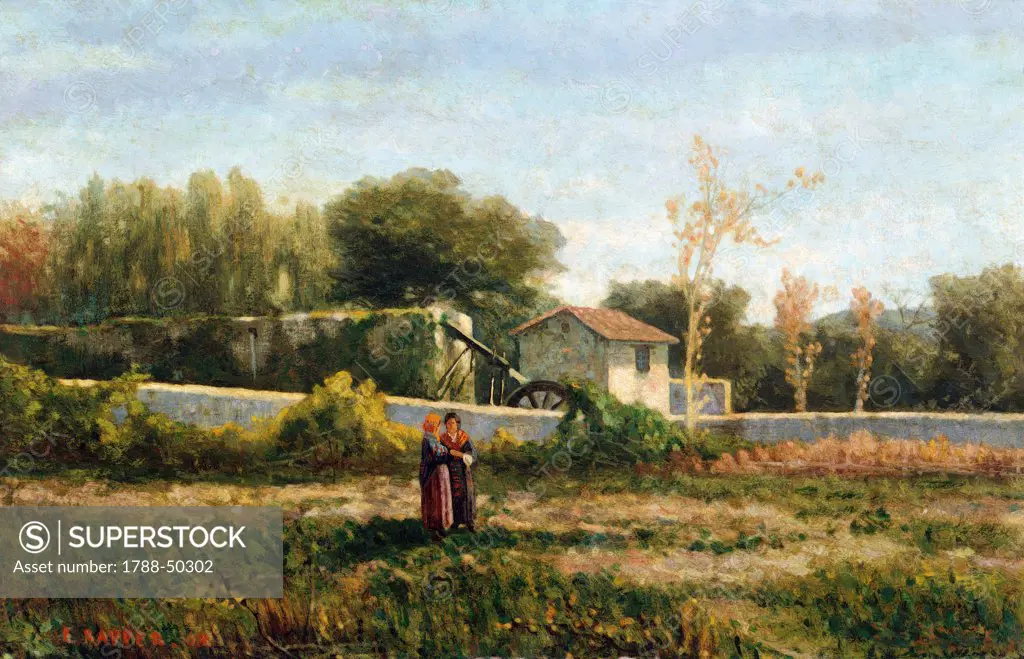 Rural landscape, by Ernesto Rayper (1840-1873), oil on canvas, 26x40 cm.