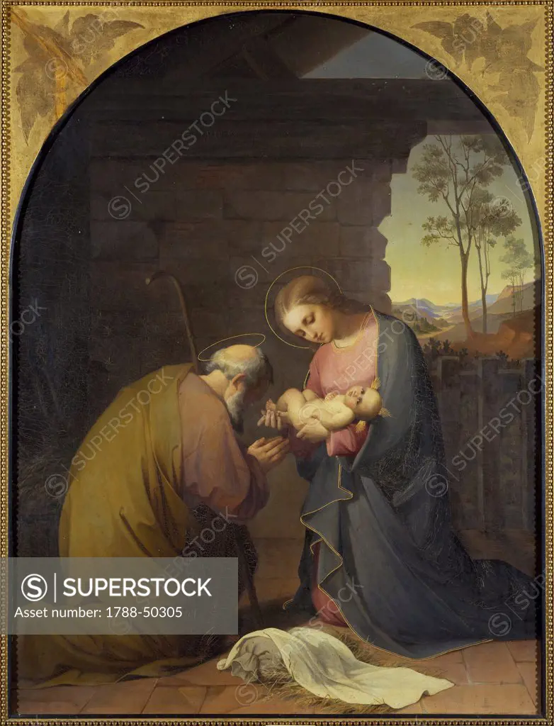 Adoration of the Child Jesus, by Luisa Piaggio Mussini (1832-1865), oil on canvas, 109x81 cm.