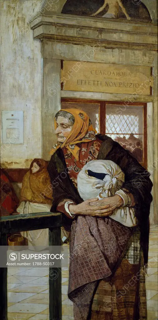 At the pawn shop, 1878, by Luigi Serra (1846-1888), oil on canvas.