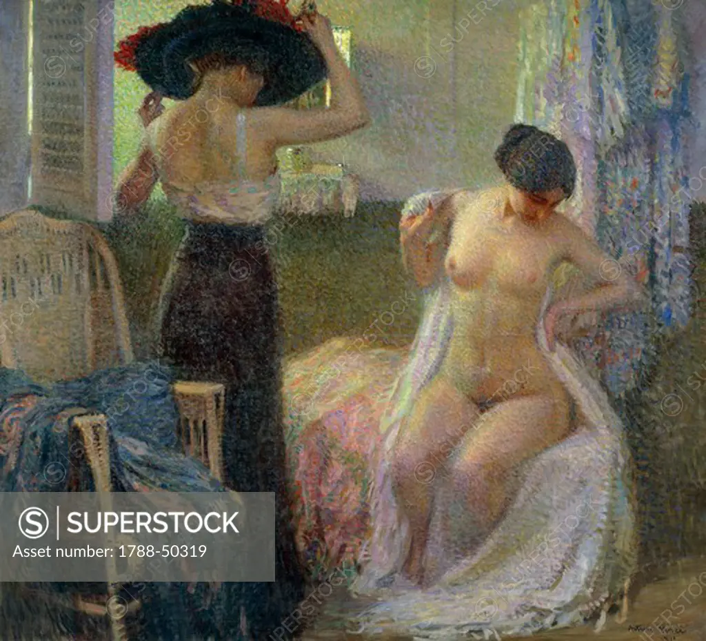 In the cabin, 1911, by Arturo Noci (1874-1953), oil on canvas, 155x171 cm.