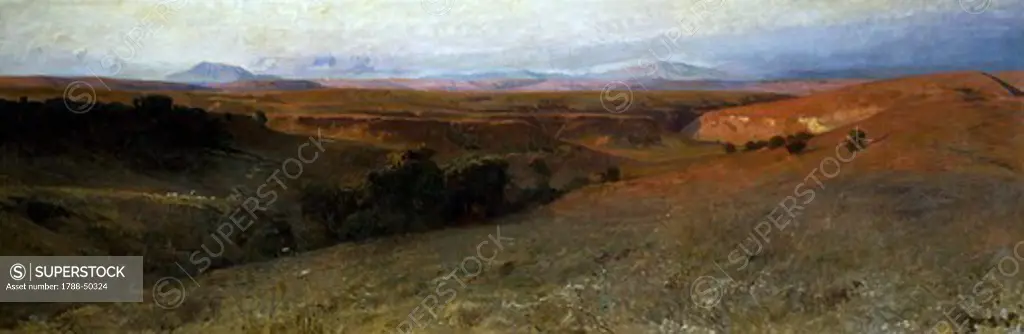 Roman sunset, 1892, by Onorato Carlandi (1848-1939), oil on canvas, 100x300 cm.