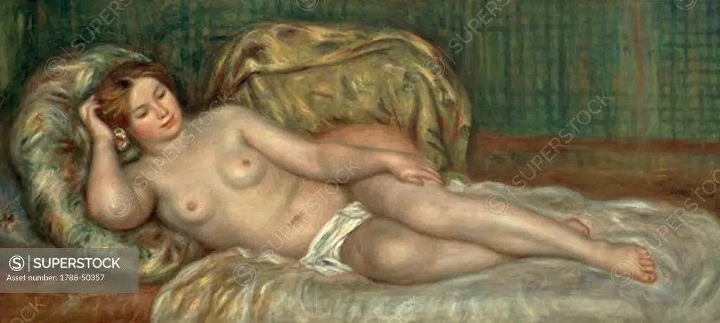 Nude with pillows or Large nude, 1907, by Pierre-Auguste Renoir (1841-1919), oil on canvas, 70x155 cm.
