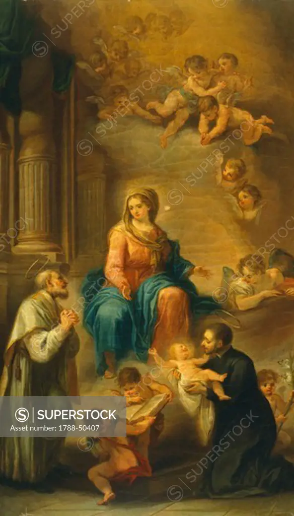 Madonna and Child, St Andrew Avellino and St Gaetano of Thiene, by Giuseppe Paganelli (active between 1795 and 1822), oil on canvas, 61x35 cm.