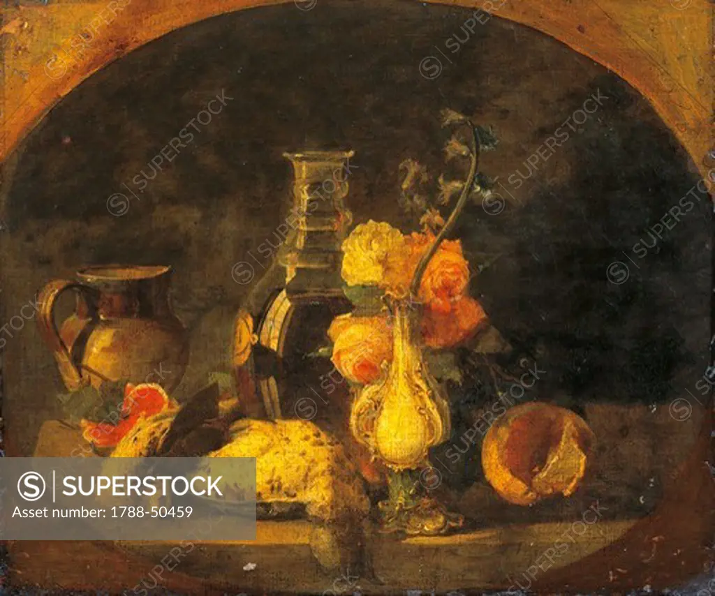 Still life, by Luigi Scrosati (1814-1869), oil on canvas, 43x50 cm.