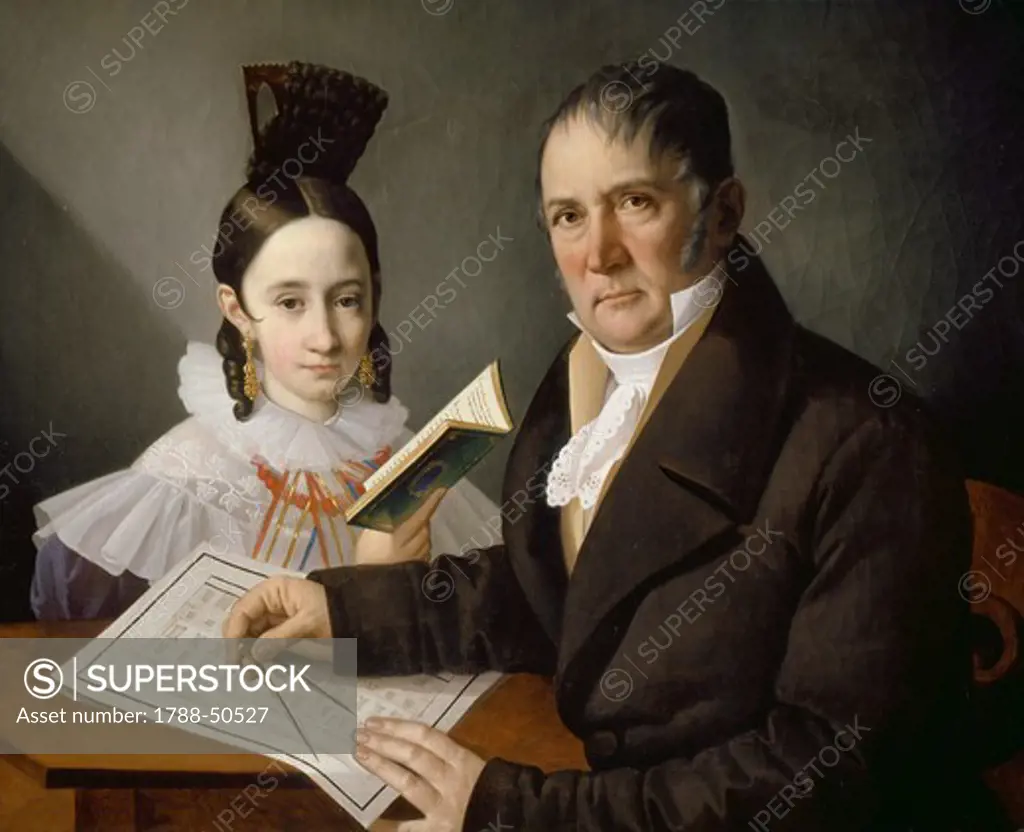 Portrait of the architect Valentino Valle with his daughter, by Jozef Tominc (1790-1866).