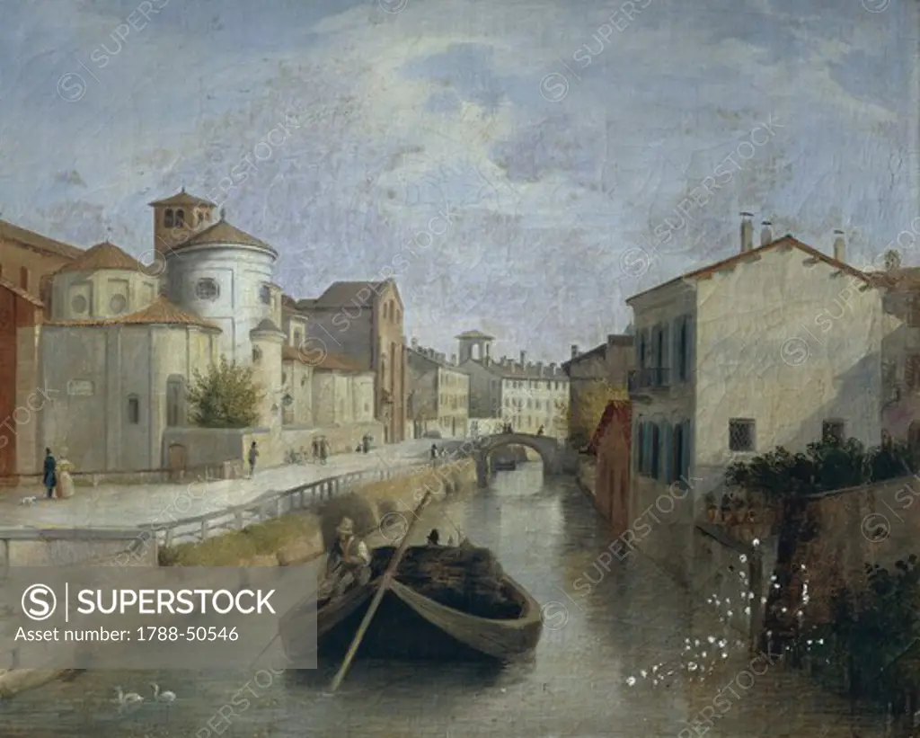 ¯The Naviglio Canal near the Church of San Marco, 1830, by Angelo Inganni (1807-1880), oil on canvas.