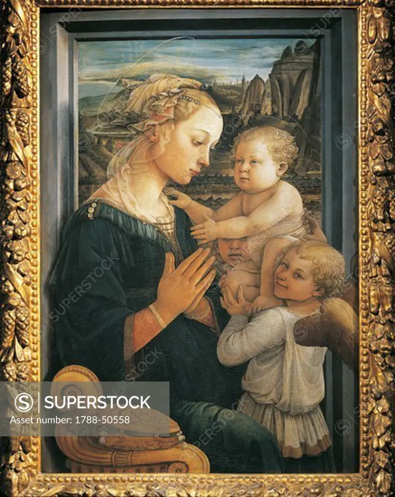Madonna and Child with Angels, ca 1465, by Filippo Lippi (1406-ca 1469), tempera on panel, 92x63.5 cm.