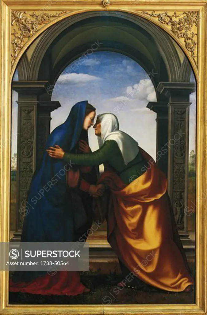 Visitation of Our Lady to St Elizabeth, 1503, by Mariotto Albertinelli (1474-1515), oil on panel, 232x146 cm.