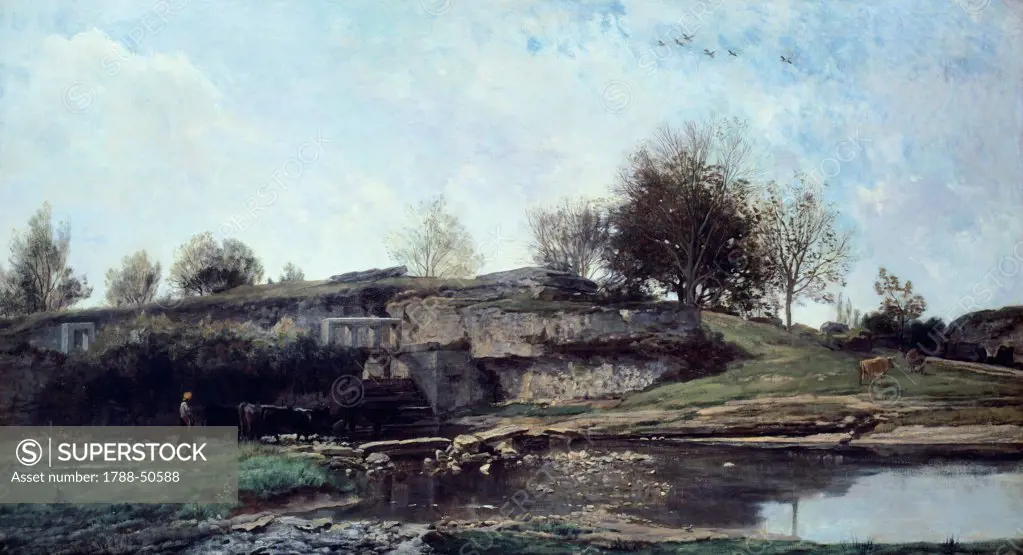 Sluice in the Optevoz Valley, 1855, by Charles Francois Daubigny (1817-1878), oil on canvas, 92x162 cm.