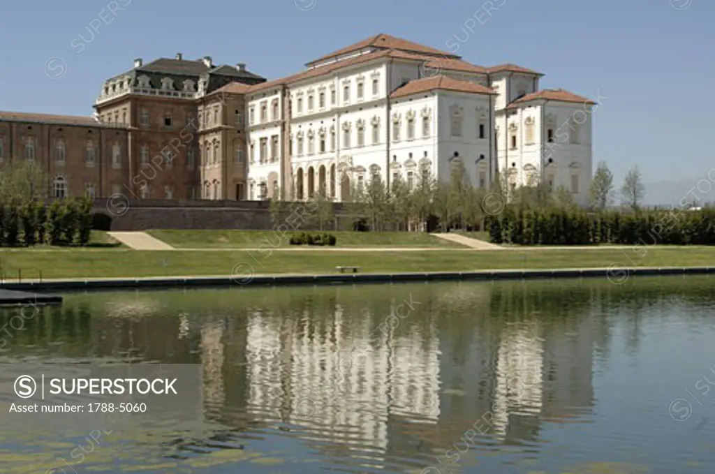 Italy, Piedmont, Venaria Reale, The Royal Palace over artificial lake