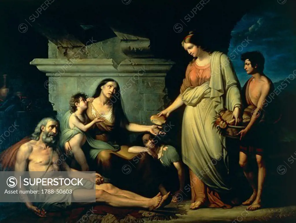 Alms for the destitute, 1845, by Tommaso de Vivo (1790-1884), oil on canvas.