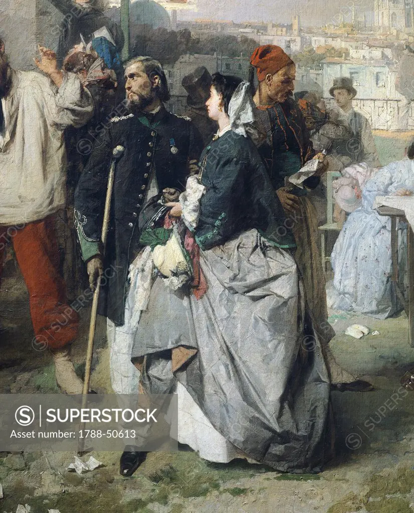 News of the Peace of Villafranca, 1862, by Domenico Induno (1815-1878), oil on canvas, 182x286 cm. Detail.
