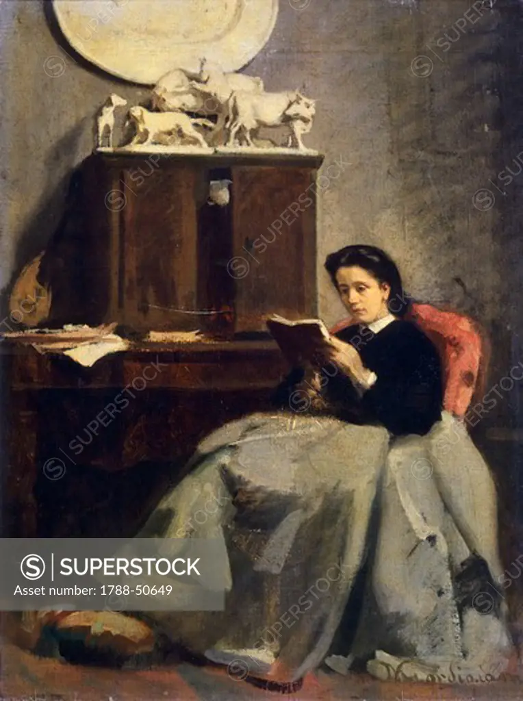 Portrait of his wife, by Michele Gordigiani (1830-1909).