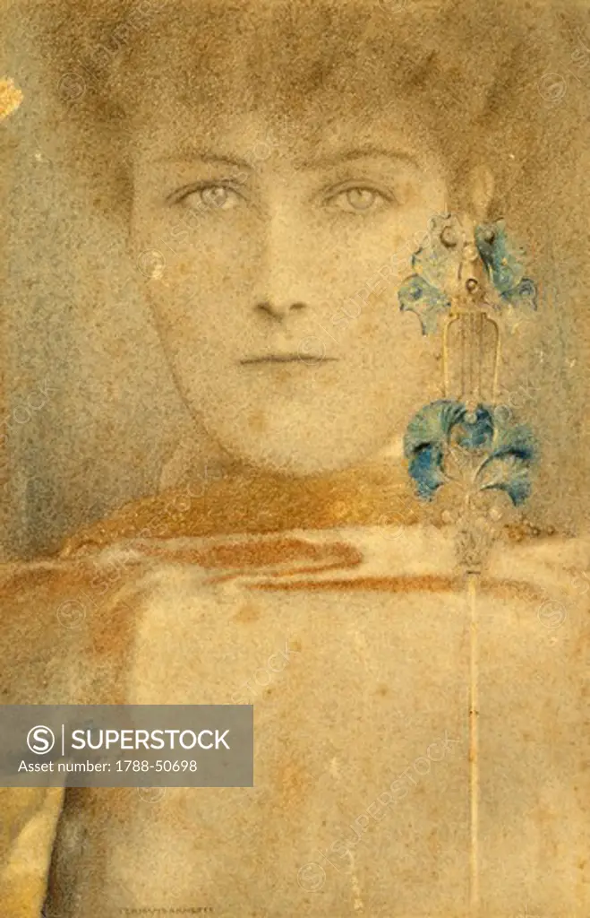 White mask, 1912, by Fernand Khnopff (1858-1921), pencil drawing, pastel and wax